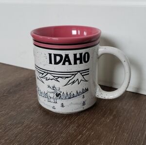 Vintage stoneware Idado scenery mug tan pink speckled handmade Souvenir Mountain
